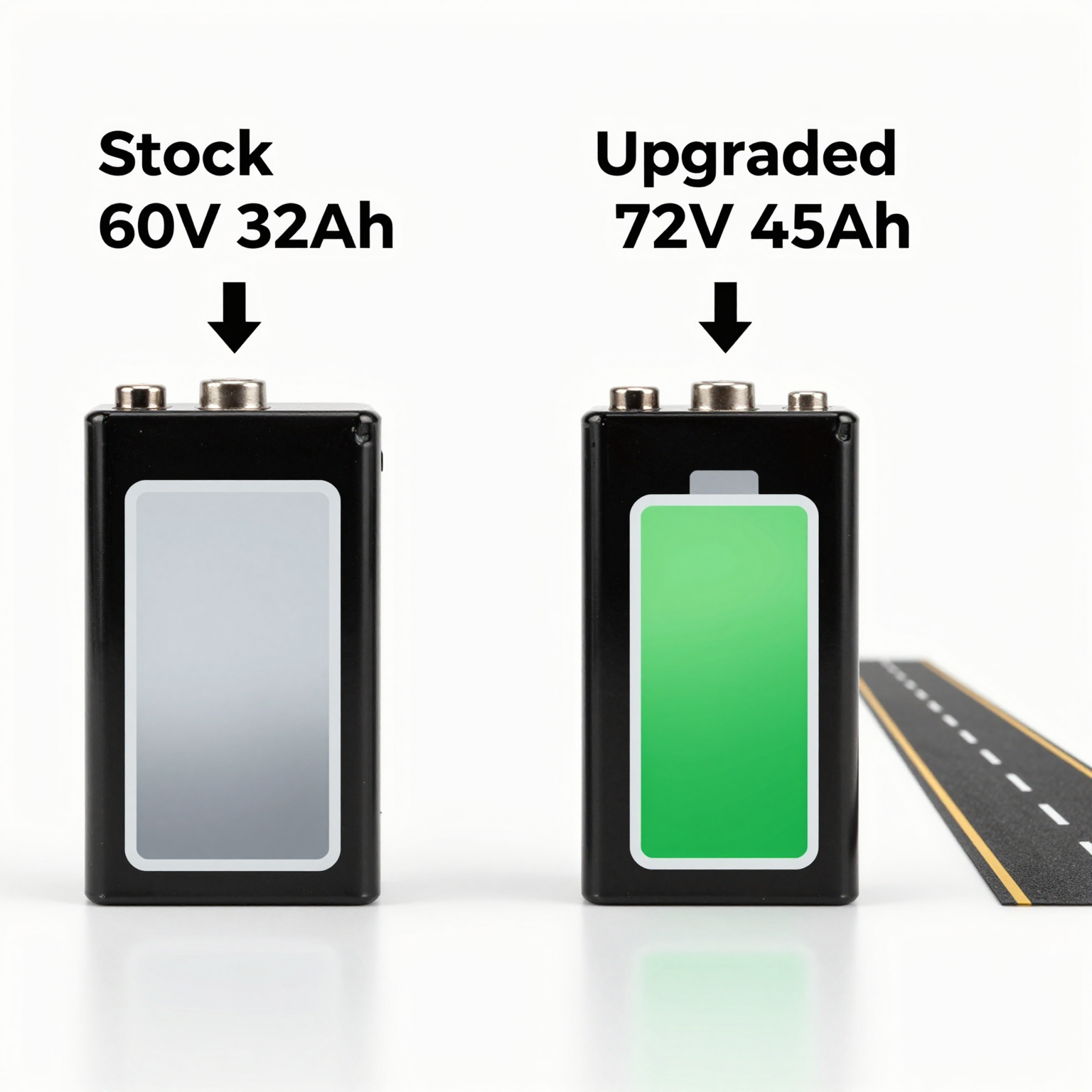 Stock versus upgraded Sur-Ron Light Bee battery visual comparison