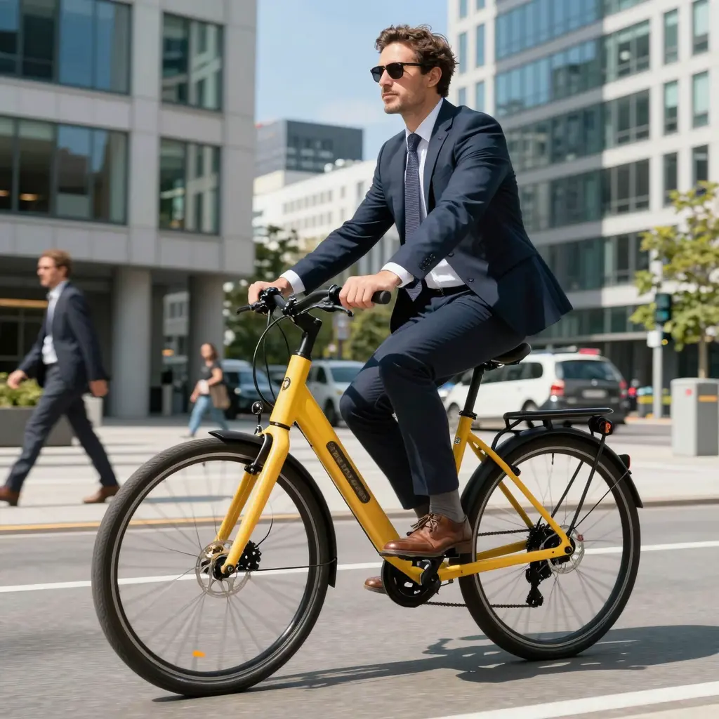 A hyper eBike in a business setting with a professional riding it.